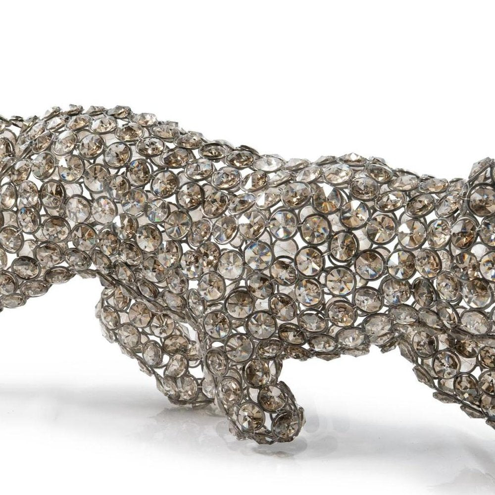 23" Silver And Clear Iron And Faux Crystal Panther Tabletop Sculpture