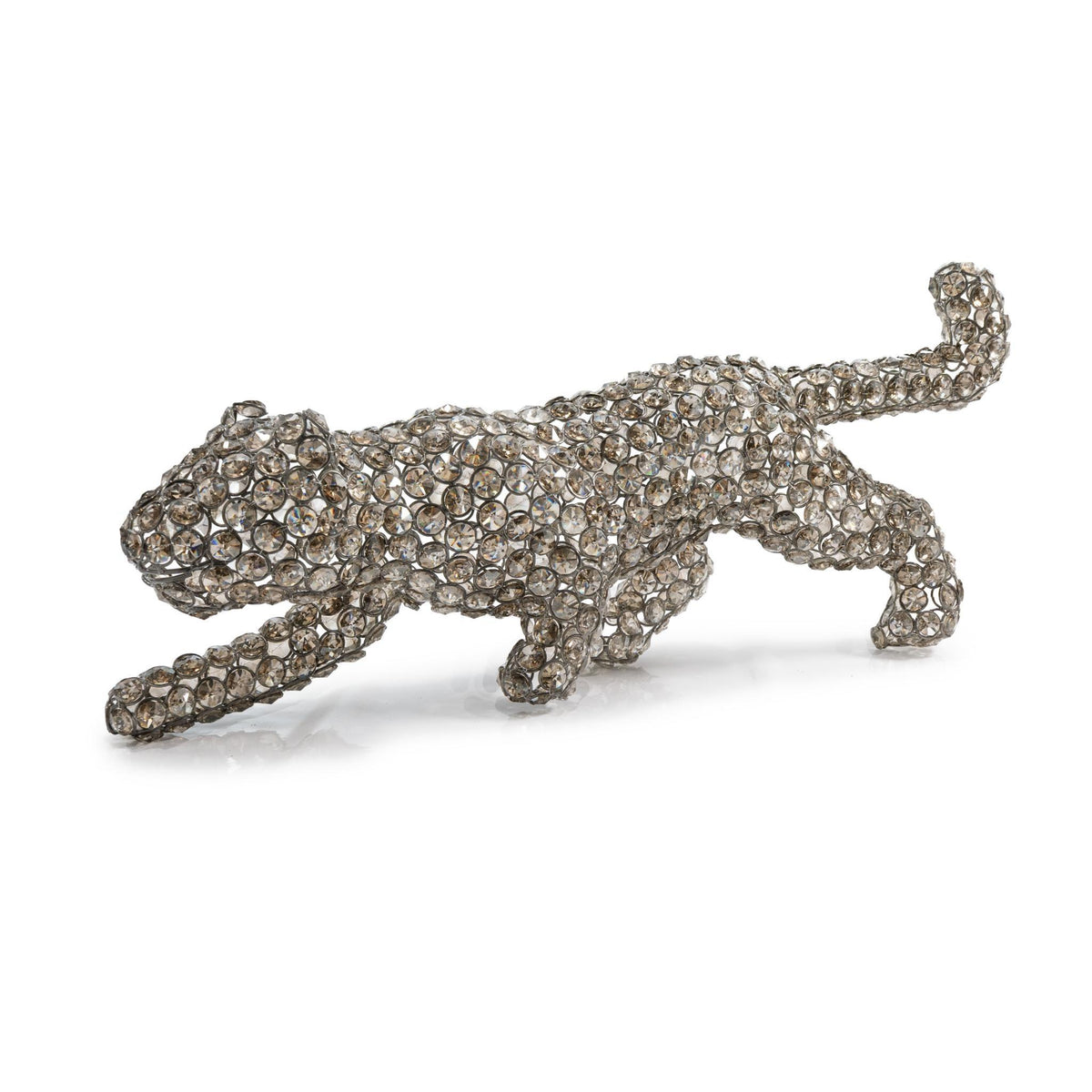 23" Silver And Clear Iron And Faux Crystal Panther Tabletop Sculpture