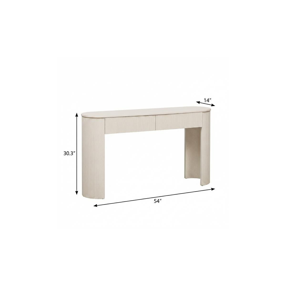 54" Off White Wood Ribbed Texture Double Pedestal Oval Console Table With Two Drawers
