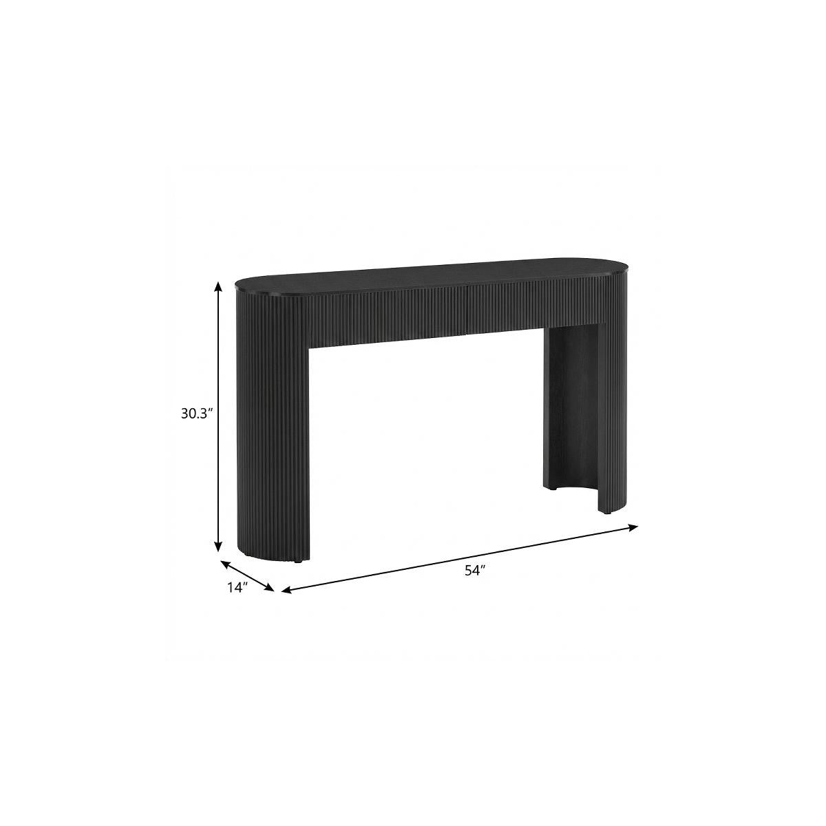 54" Black Wood Ribbed Texture Double Pedestal Oval Console Table With Two Drawers