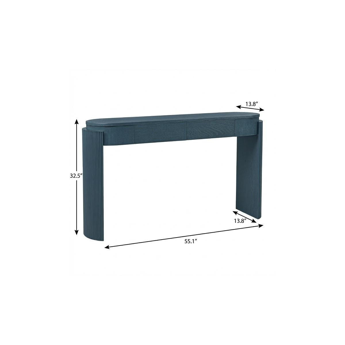 55" Teal Blue Wood Oval Double Pedestal Console Table With Two Drawers