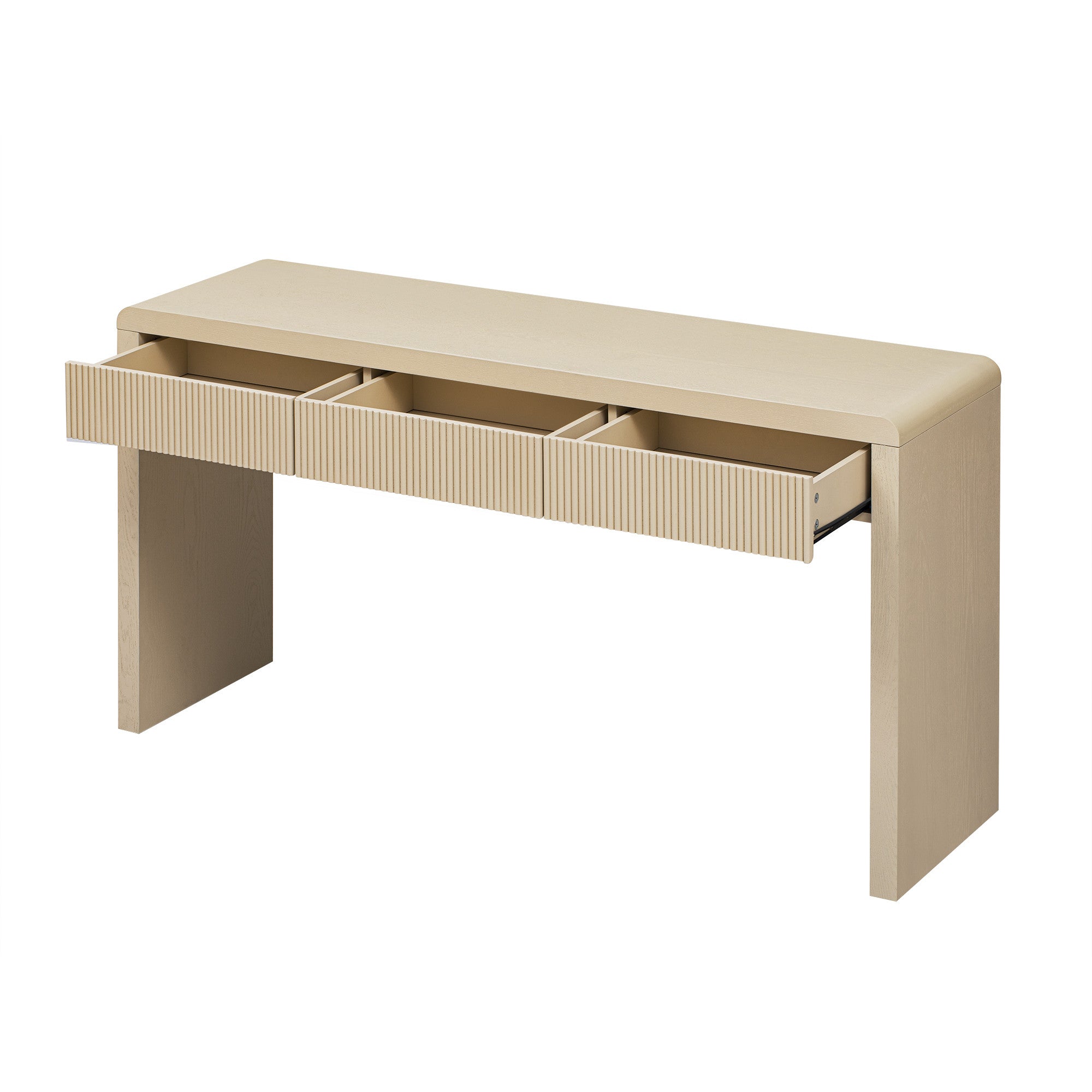 55" Natural Wood Double Pedestal Console Table With Three Drawers
