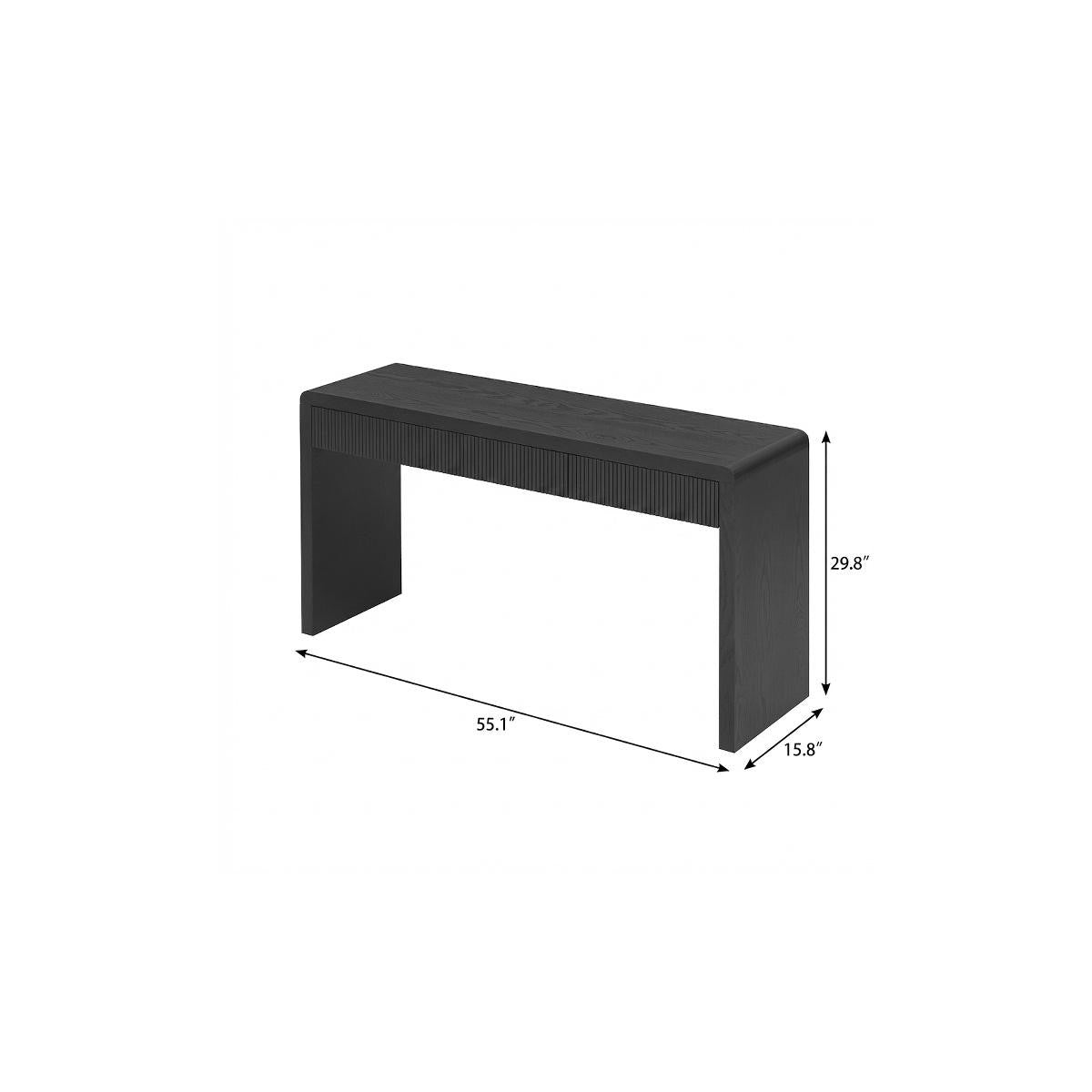55" Black Wood Double Pedestal Console Table With Three Drawers