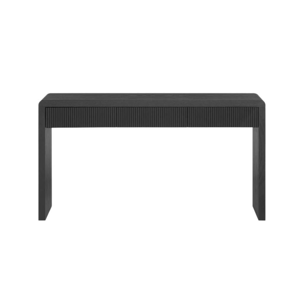 55" Black Wood Double Pedestal Console Table With Three Drawers