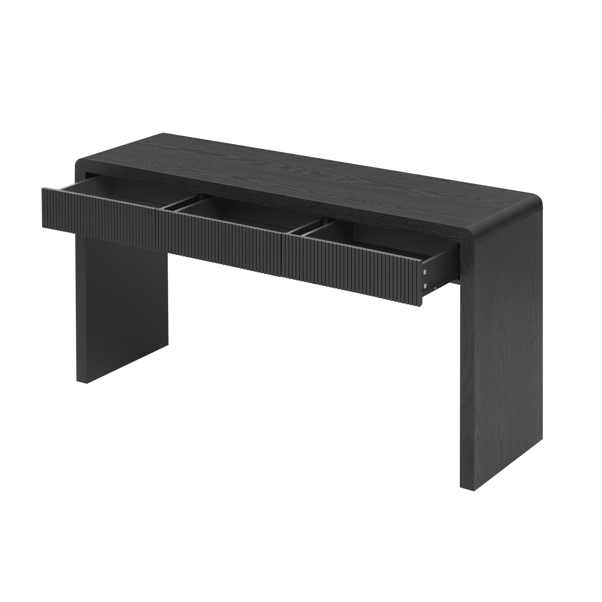 55" Black Wood Double Pedestal Console Table With Three Drawers