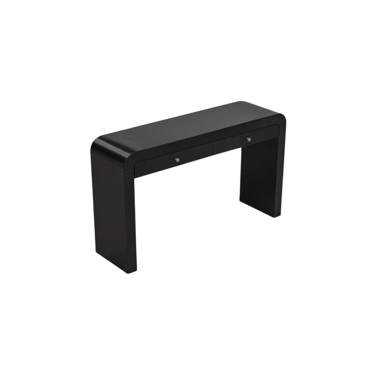 54" Black Wood Double Pedestal Curved Edge Console Table With Two Drawers