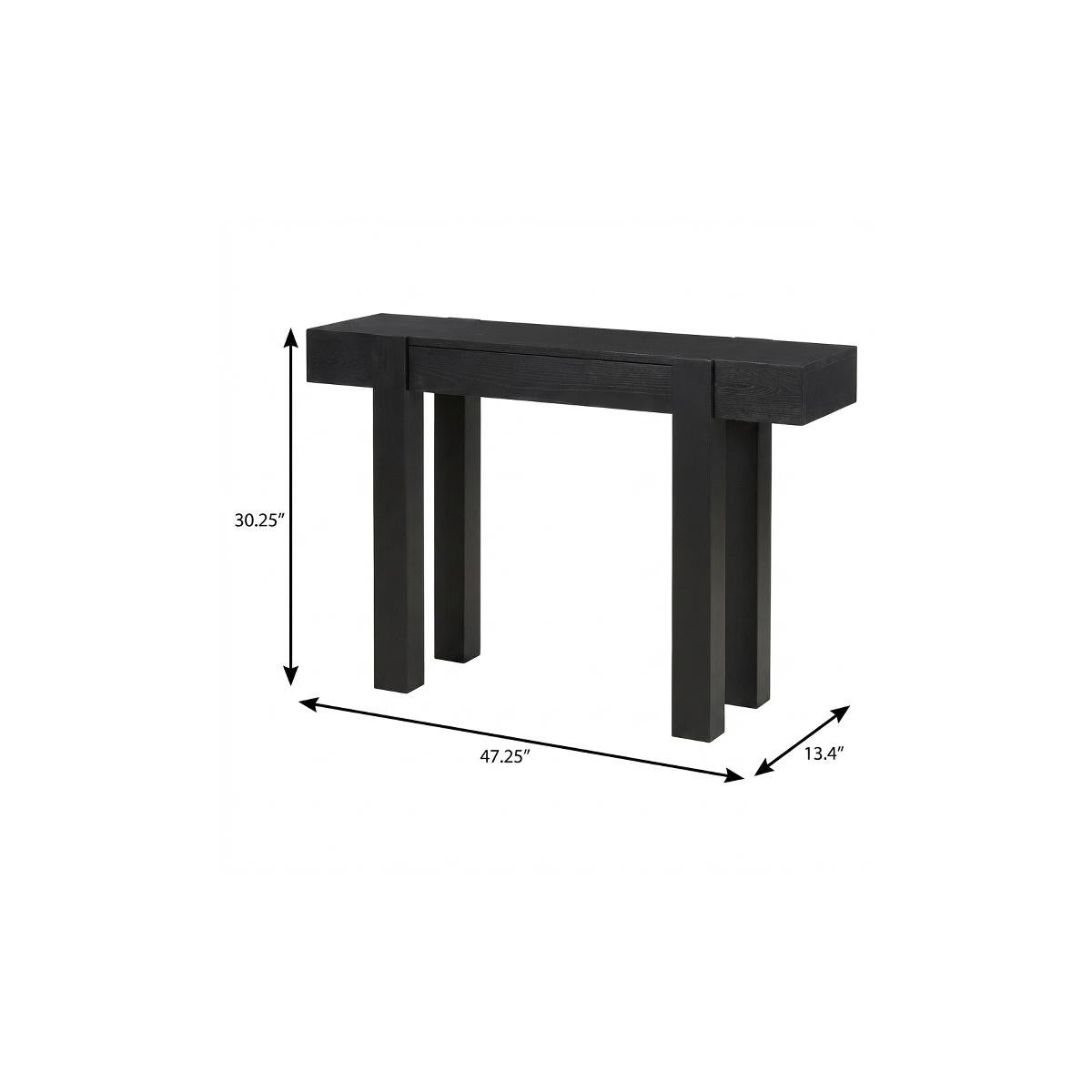 47" Black Wood Console Table With USB And Drawer