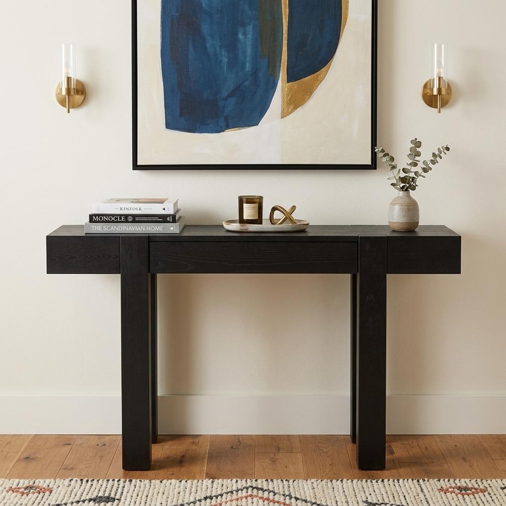 47" Black Wood Console Table With USB And Drawer