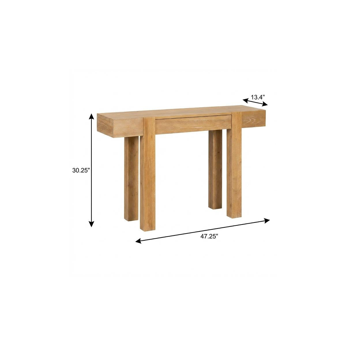 47" Natural Wood Console Table With USB And Drawer
