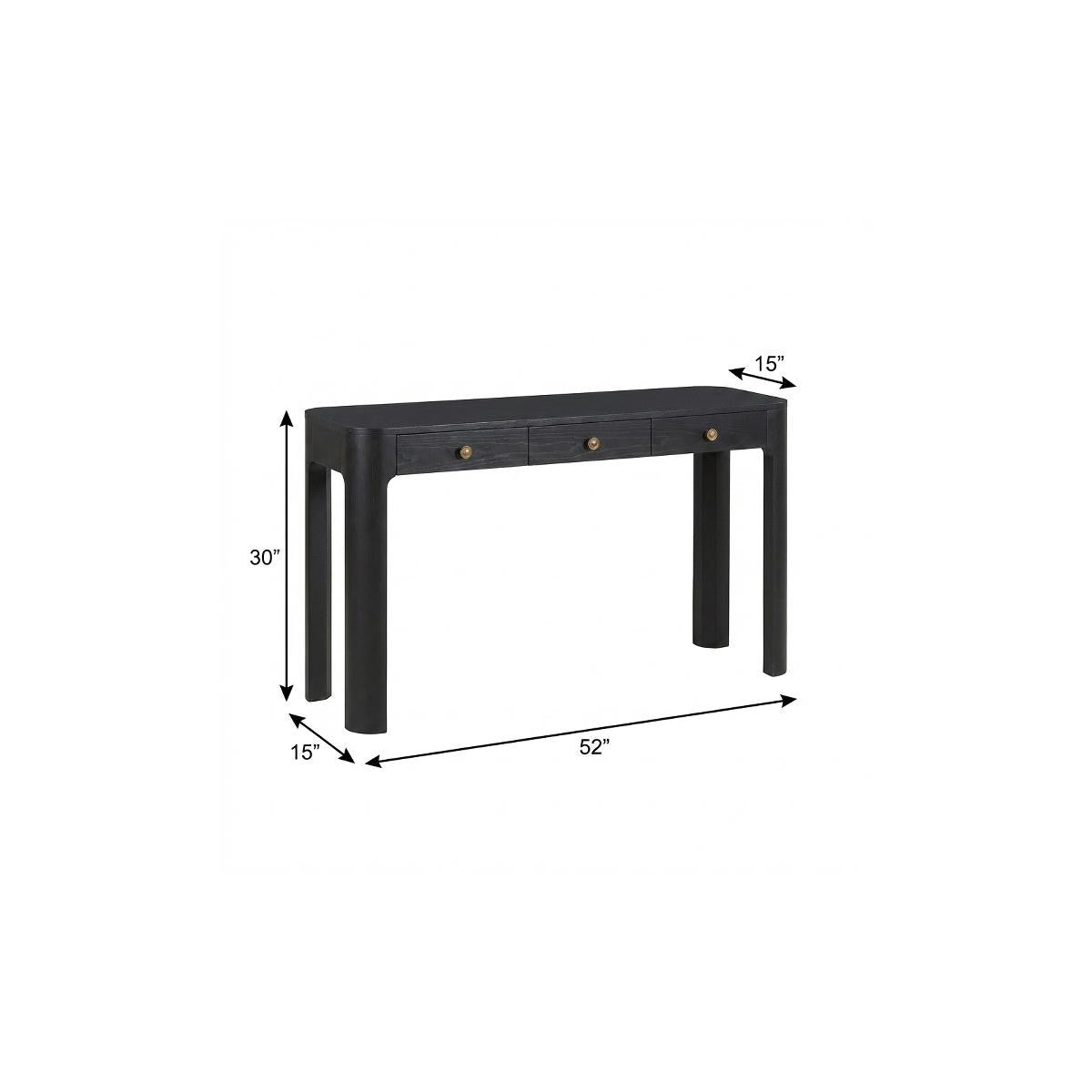 52" Black Wood Console Table With Three Drawers