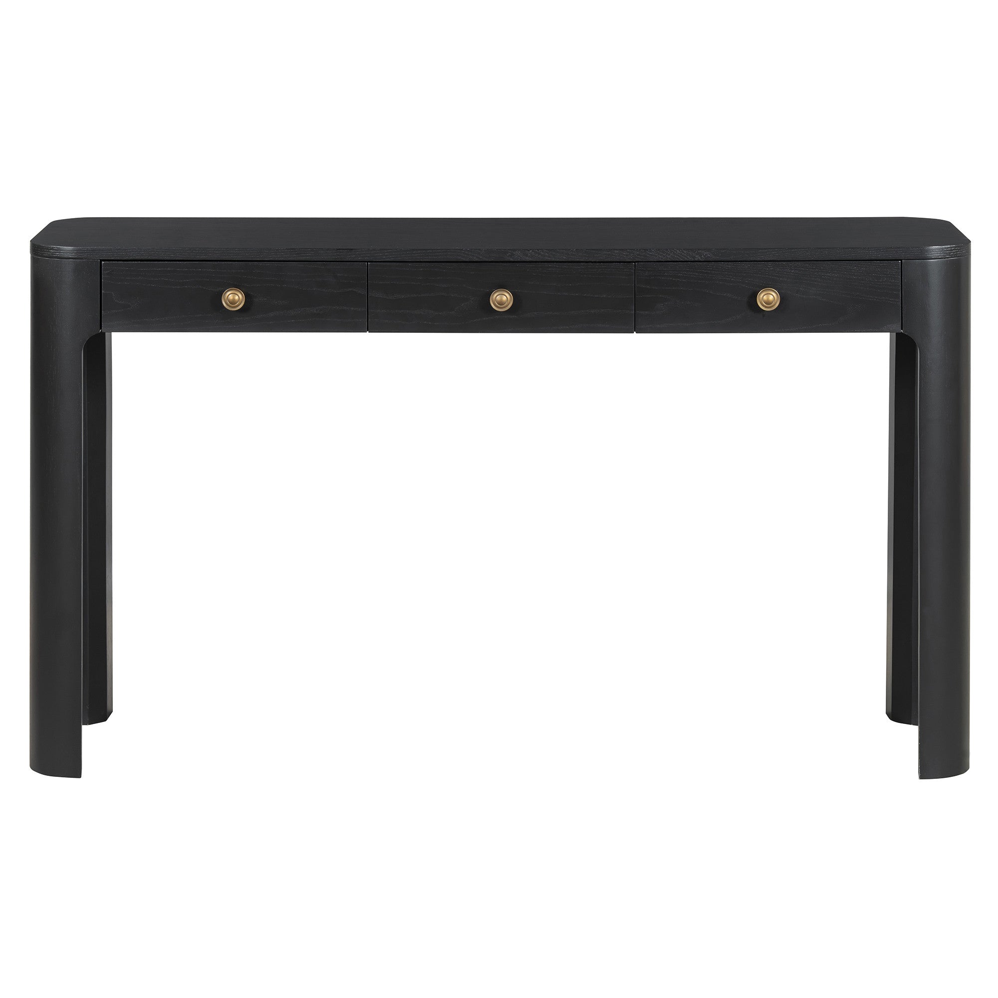 52" Black Wood Console Table With Three Drawers