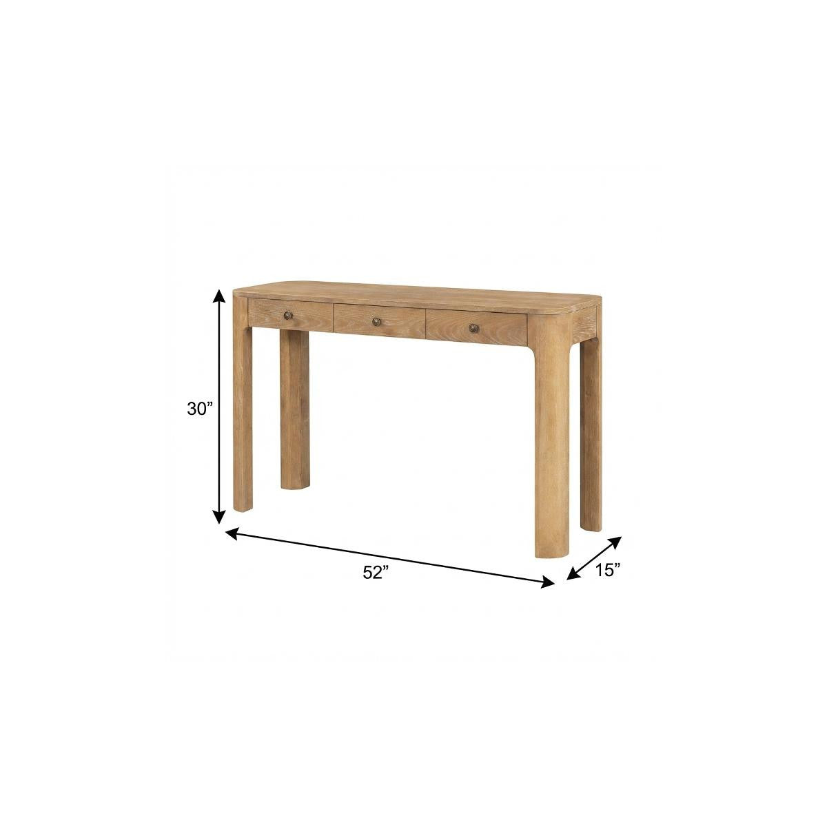 52" Natural Wood Console Table With Three Drawers