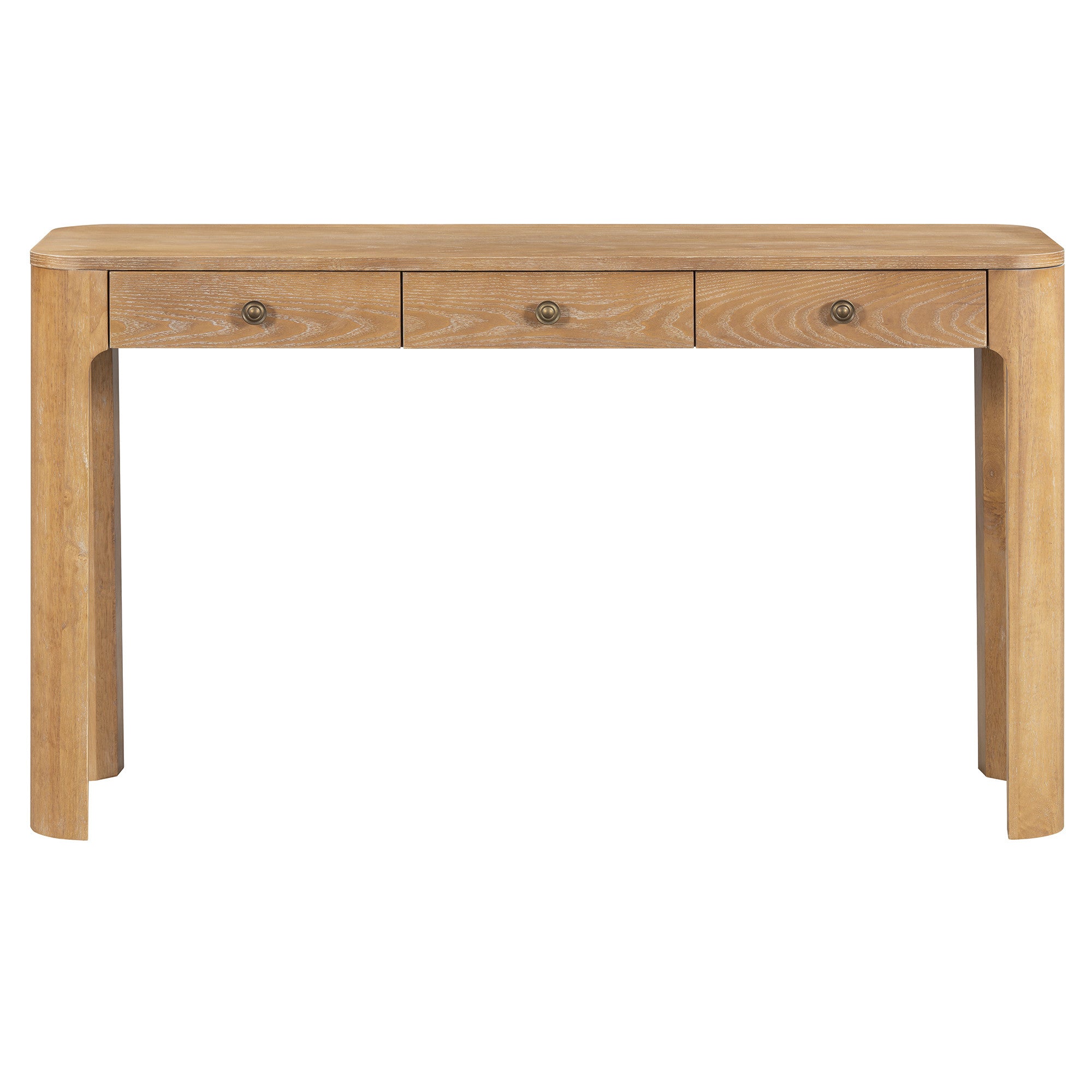 52" Natural Wood Console Table With Three Drawers