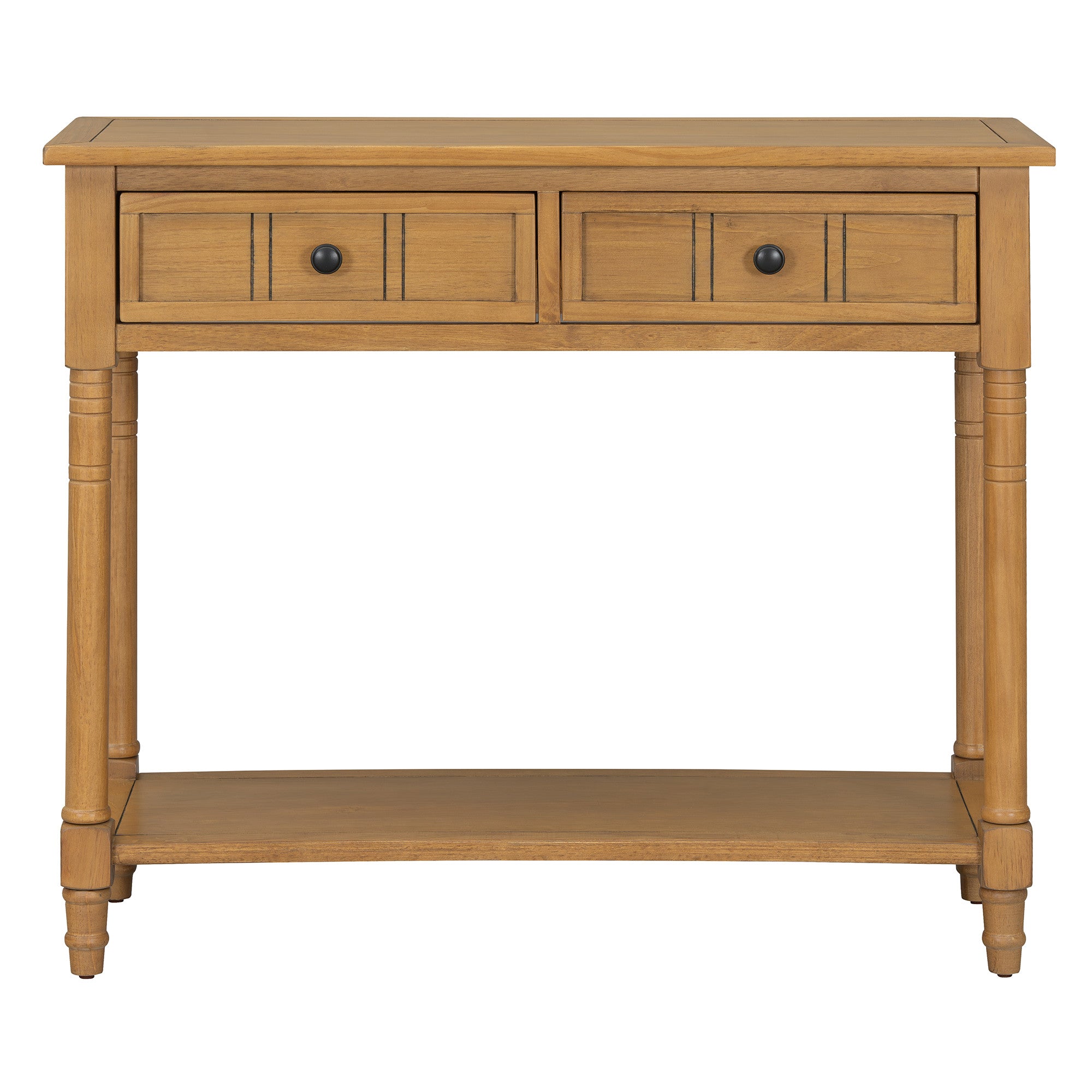 36" Natural Solid Wood Console Table With Shelf And Two Drawers