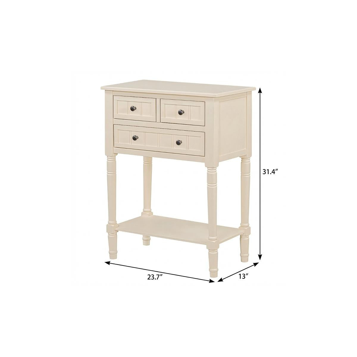 24" Beige Solid Wood Distressed Console Table With Shelf And Three Drawers