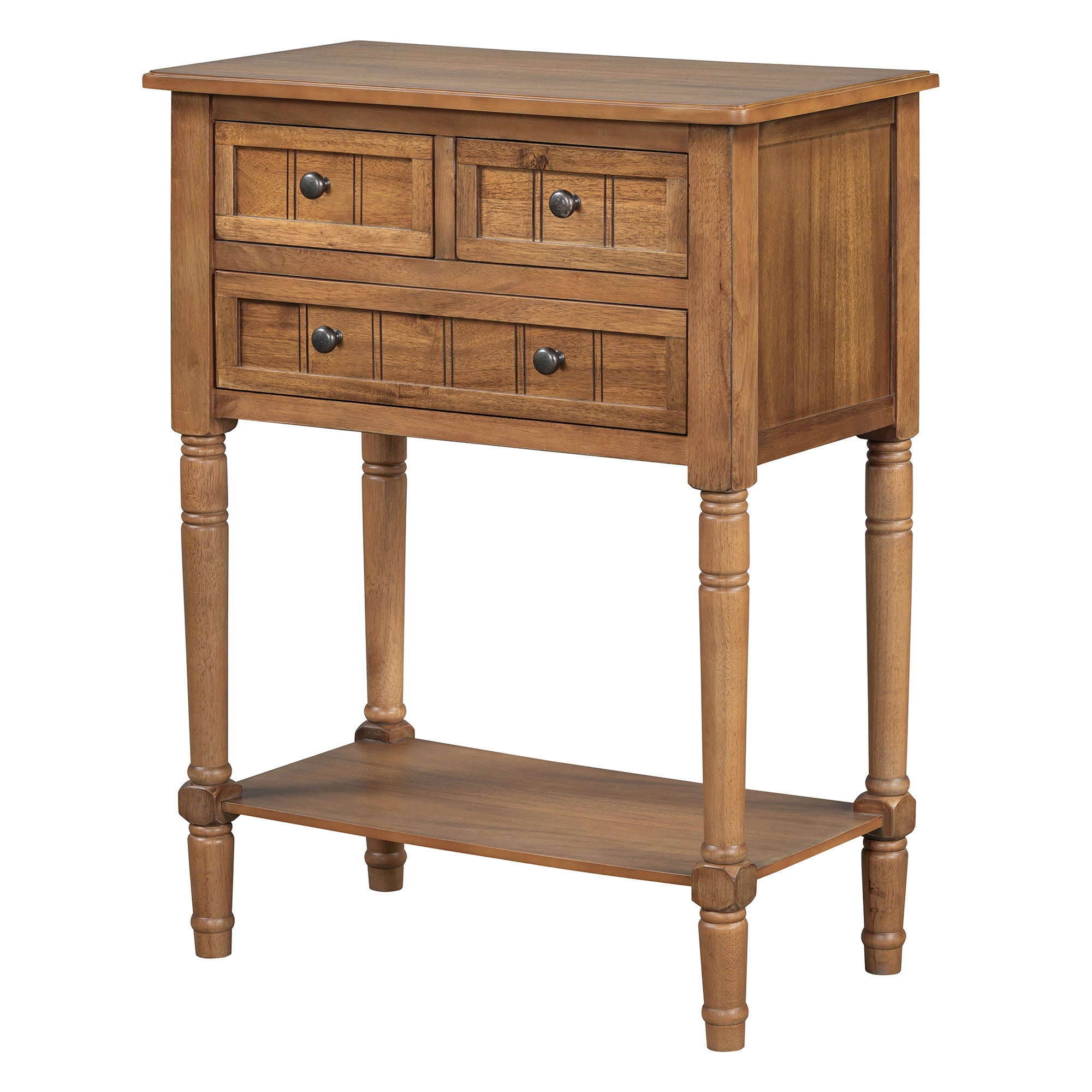 24" Natural Solid Wood Distressed Console Table With Shelf And Three Drawers