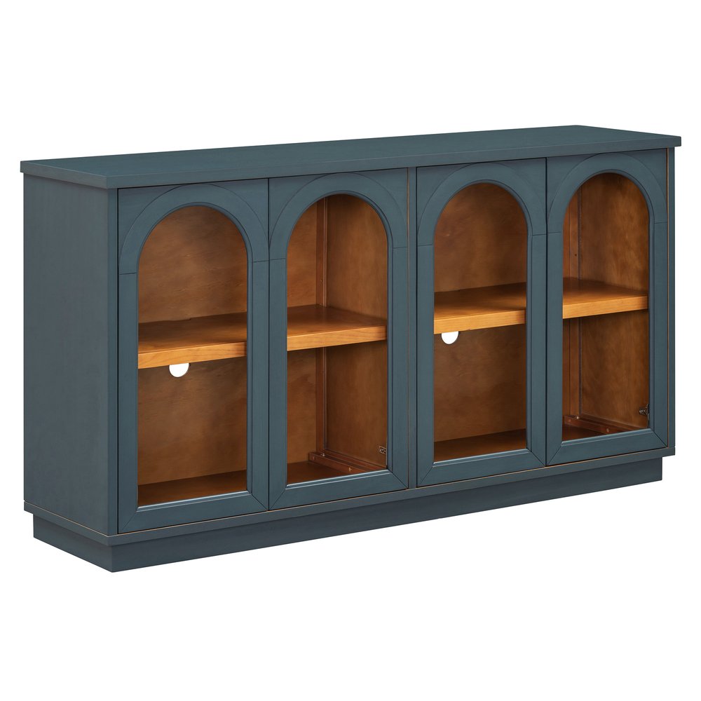 58" Navy Blue Wood Buffet Table With Four Glass Doors
