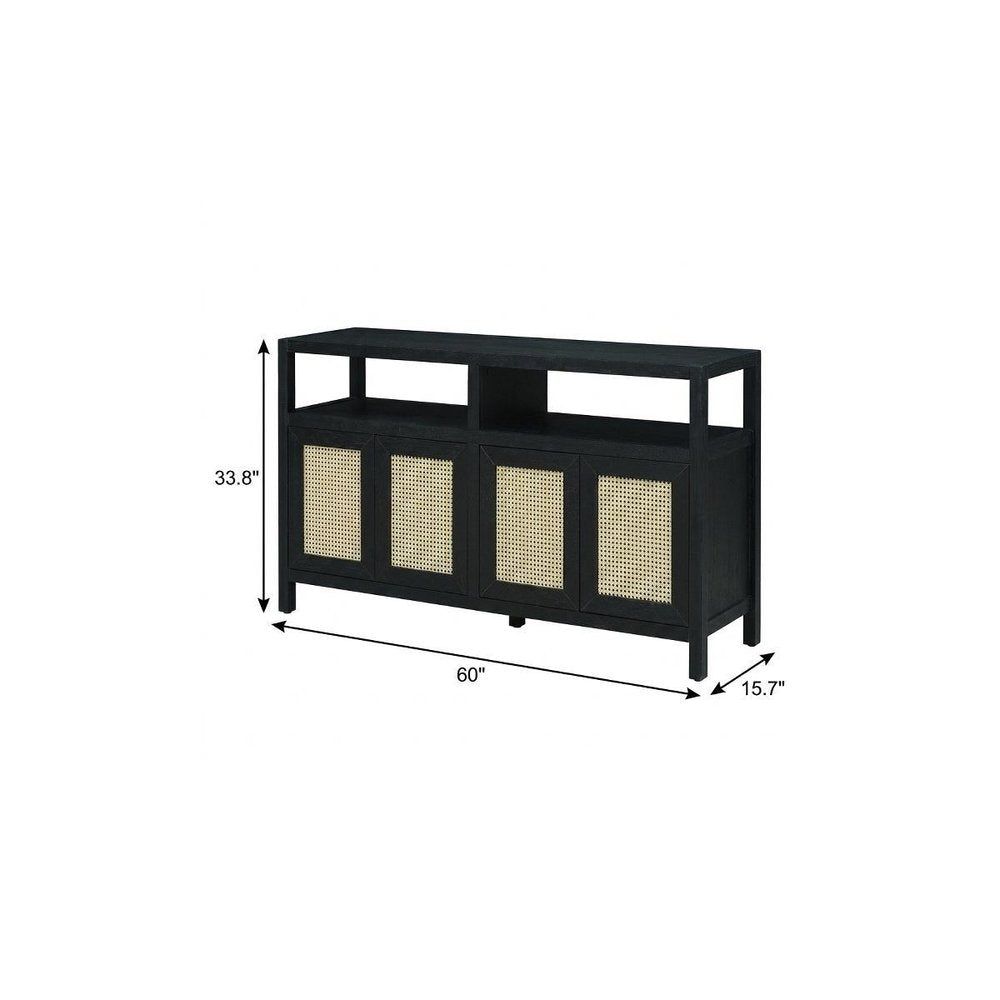 60" Black Wood Buffet Table With Four Doors