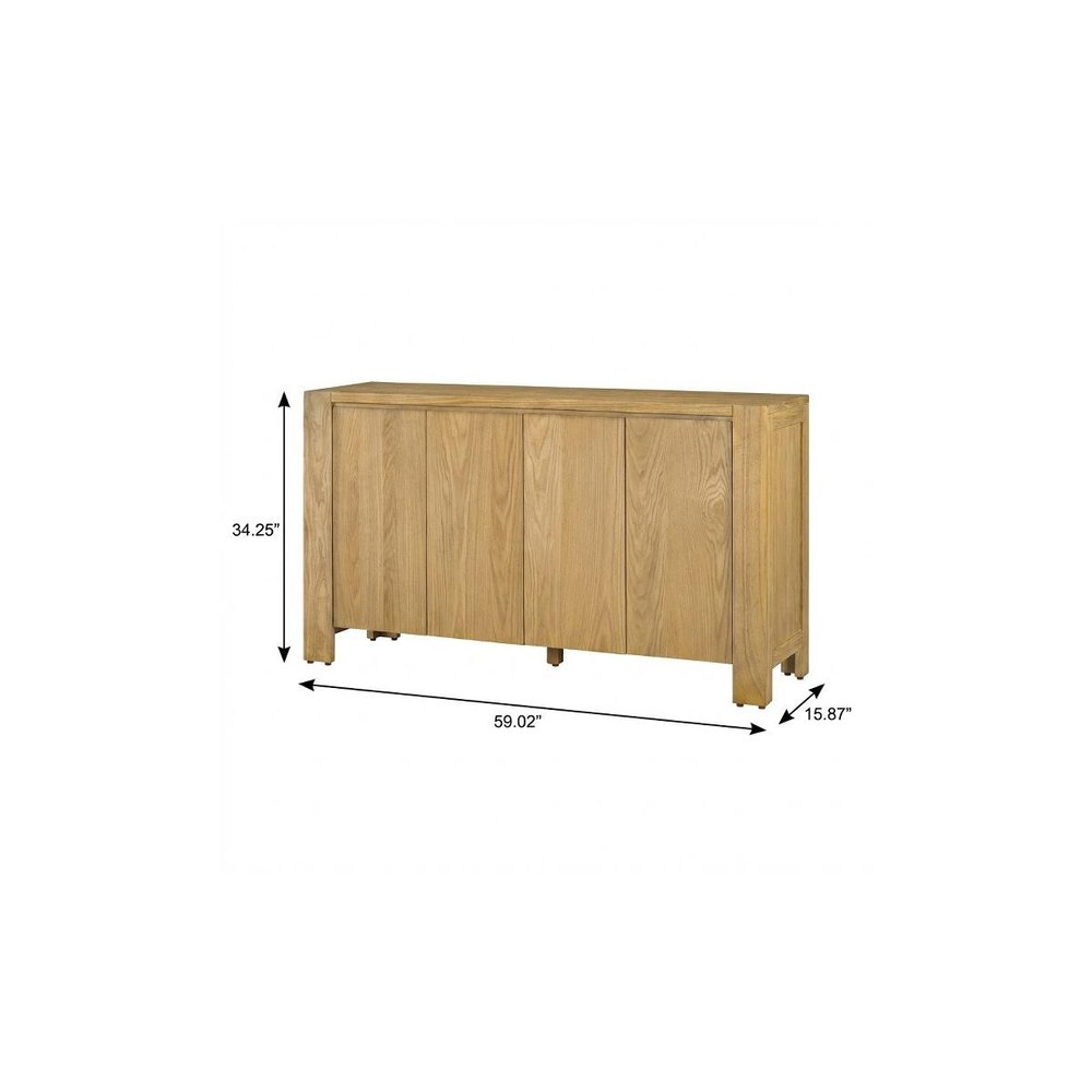 59" Natural Wood Buffet Table With Four Doors