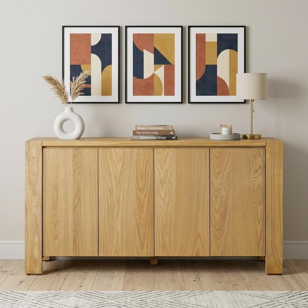 59" Natural Wood Buffet Table With Four Doors