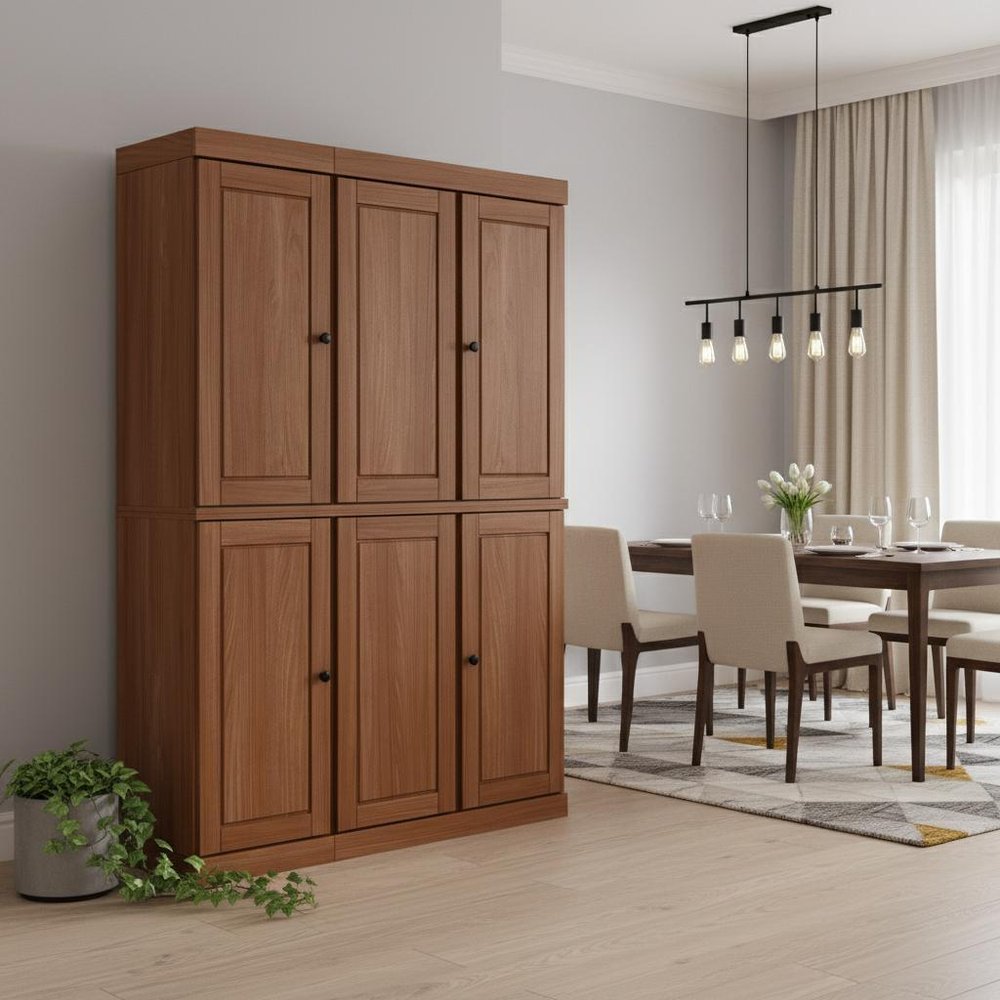 72" Coffee Solid Wood 8 Two Drawer Pantry Or Storage Closet