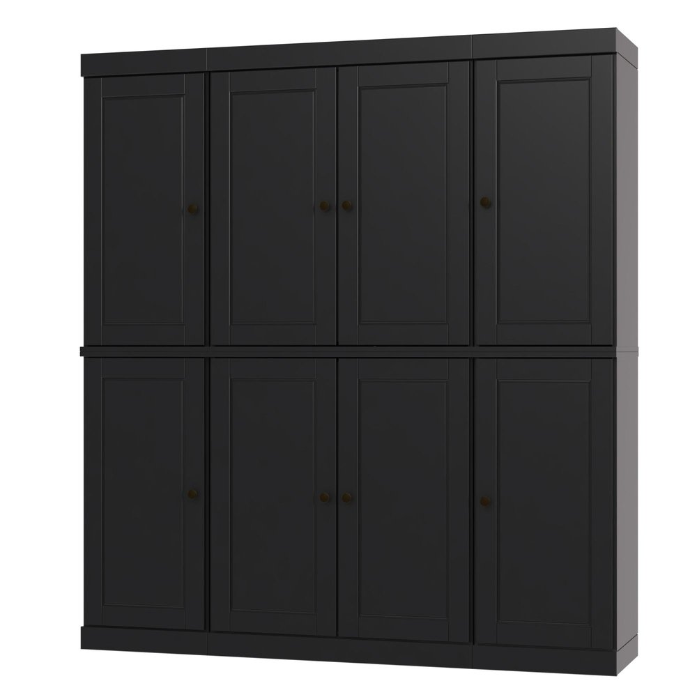 72" Black Solid Wood 8 Two Drawer Pantry Or Storage Closet