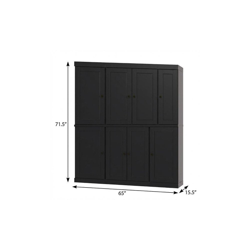 72" Black Solid Wood 8 Two Drawer Pantry Or Storage Closet