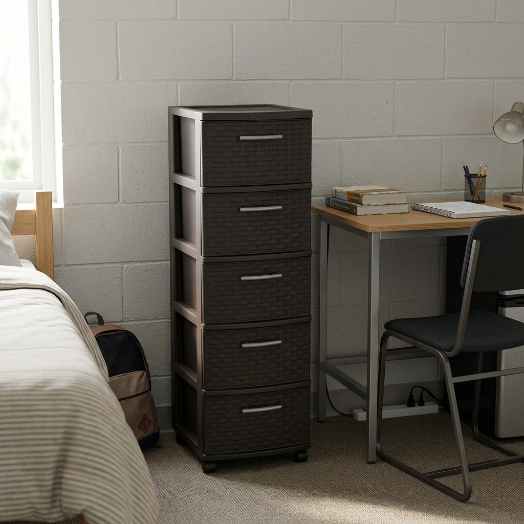 13" Espresso Heavy Duty Plastic Five Drawer Storage Cabinet