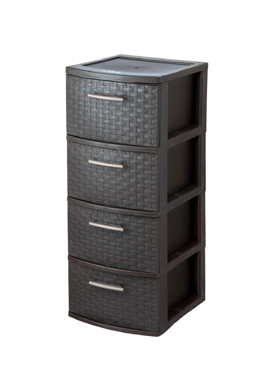 13" Espresso Heavy Duty Plastic Four Drawer Storage Cabinet