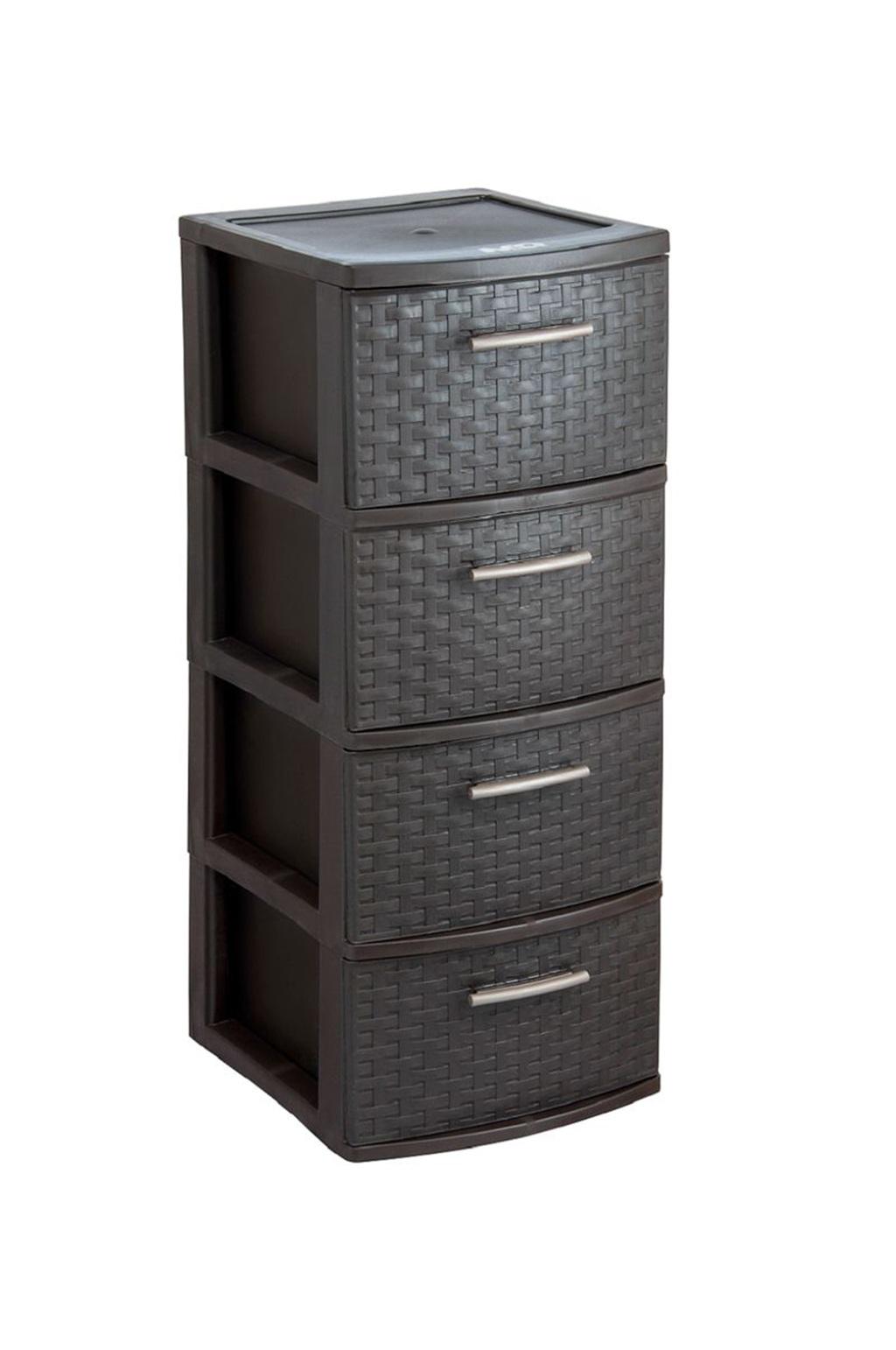 13" Espresso Heavy Duty Plastic Four Drawer Storage Cabinet
