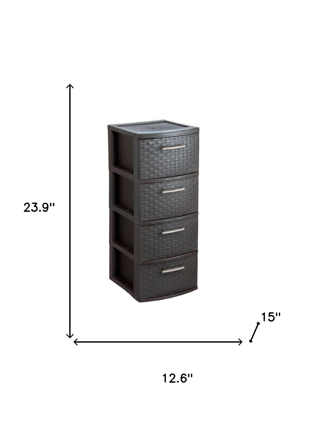 13" Espresso Heavy Duty Plastic Four Drawer Storage Cabinet