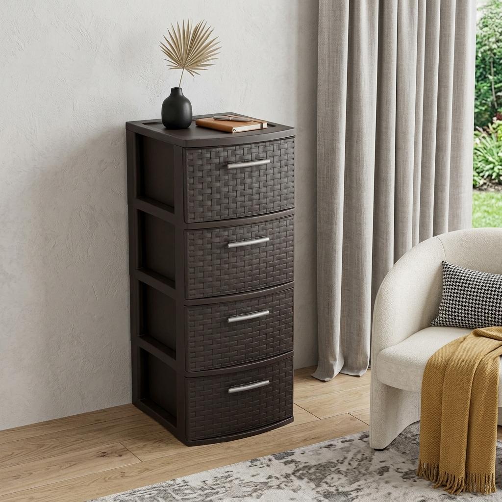 13" Espresso Heavy Duty Plastic Four Drawer Storage Cabinet
