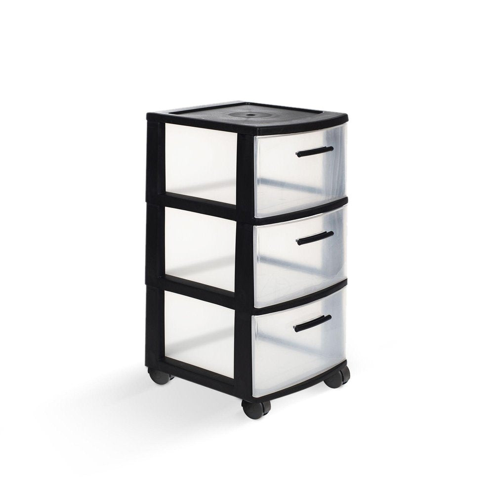 13" Black Plastic Square Accent Cabinet With Three Drawers