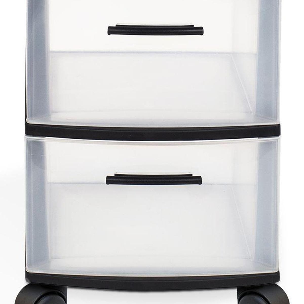13" Black And Clear Heavy Duty Plastic Three Drawer Rolling Storage Cabinet