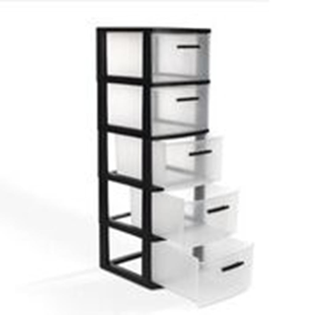 13" Black And Clear Heavy Duty Plastic Five Drawer Storage Cabinet