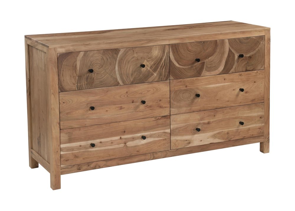 64" Brown Live Edge Solid Wood Six Drawer Double Dresser