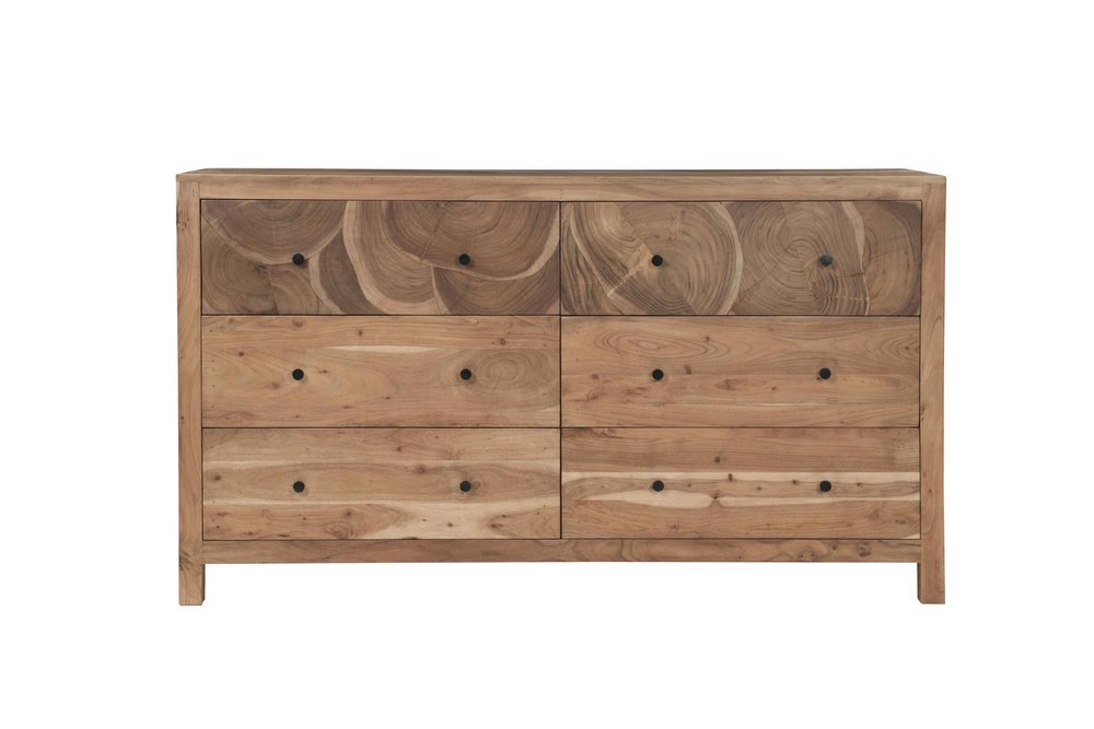 64" Brown Live Edge Solid Wood Six Drawer Double Dresser