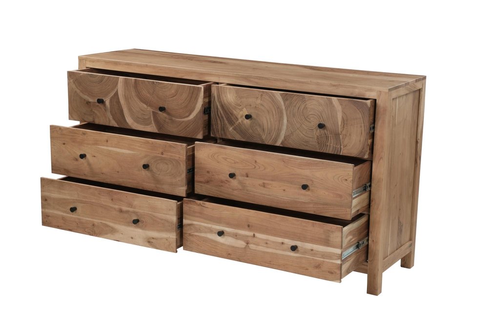 64" Brown Live Edge Solid Wood Six Drawer Double Dresser