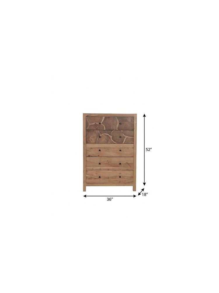 36" Natural Live Edge Solid Wood Five Drawer Lingerie Chest