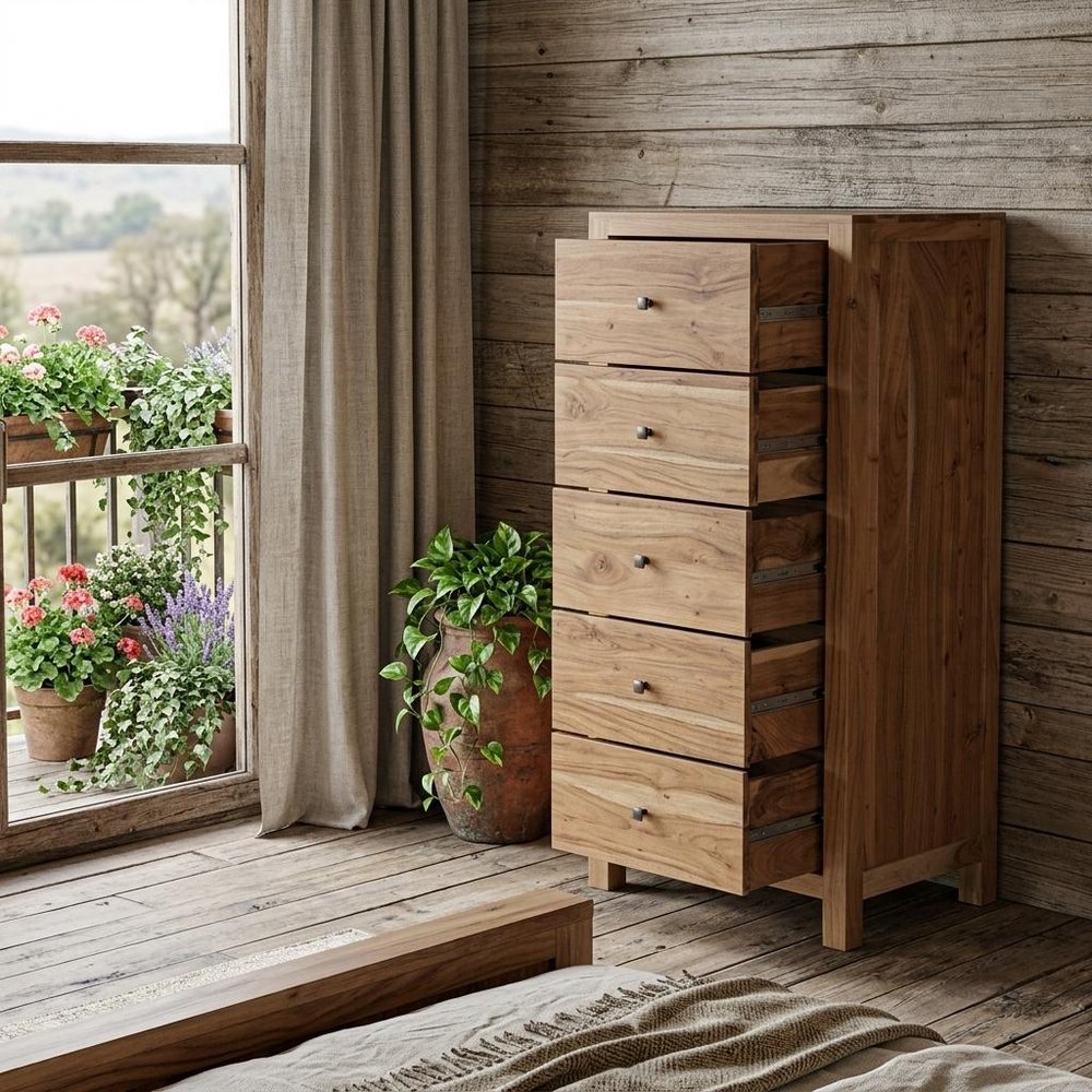 36" Natural Live Edge Solid Wood Five Drawer Lingerie Chest