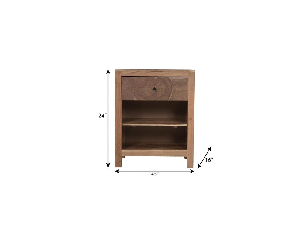 30" Natural Solid Wood Square Live Edge One Drawer Nightstand
