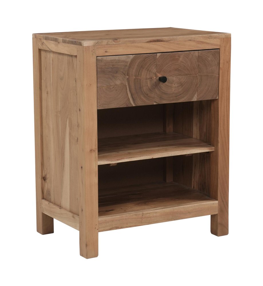 30" Natural Solid Wood Square Live Edge One Drawer Nightstand