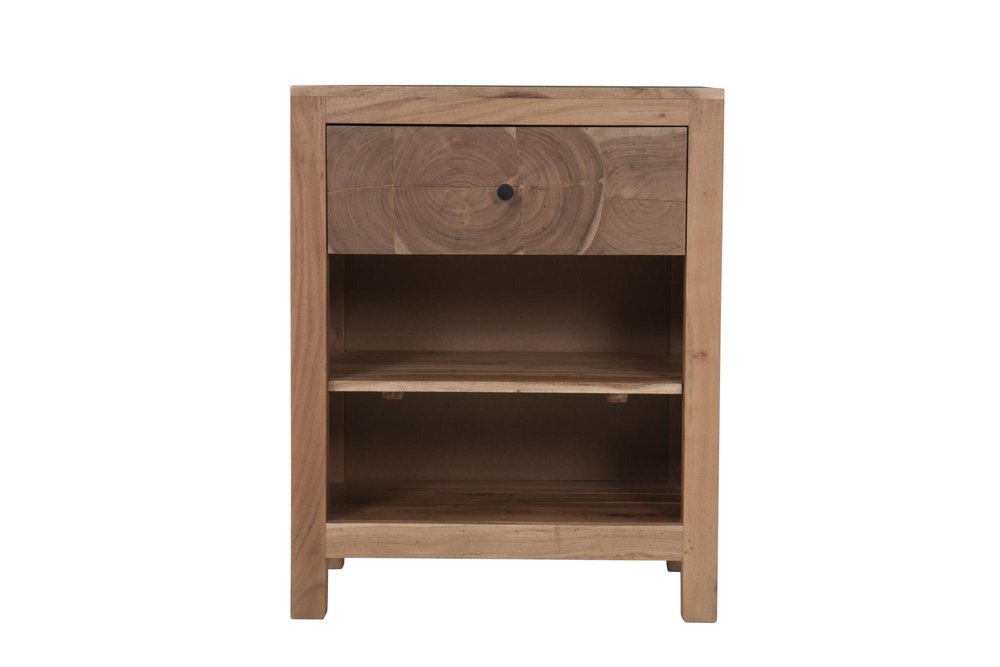 30" Natural Solid Wood Square Live Edge One Drawer Nightstand