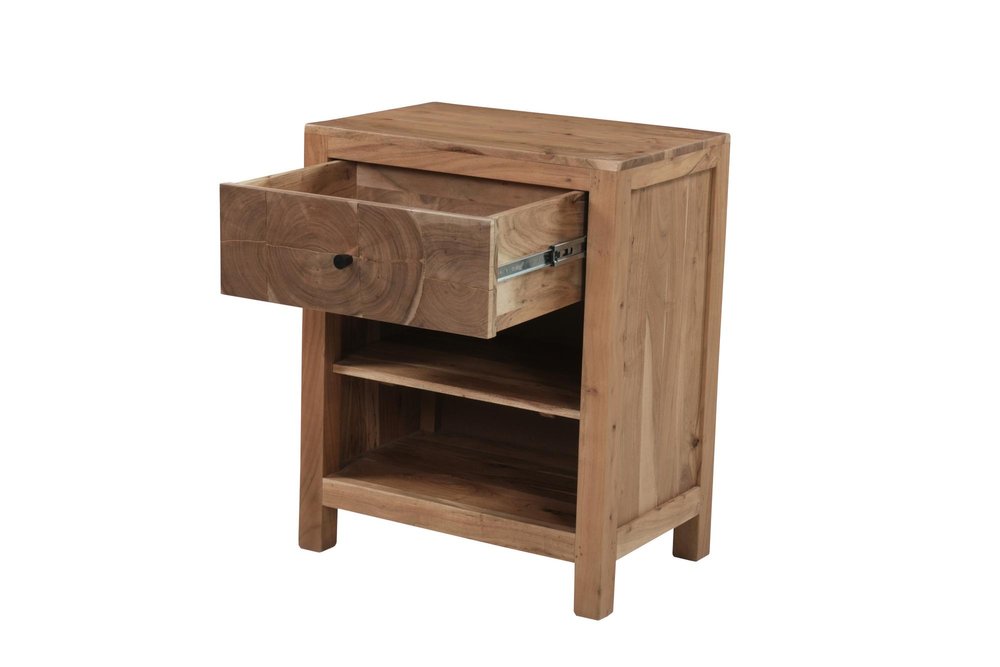 30" Natural Solid Wood Square Live Edge One Drawer Nightstand