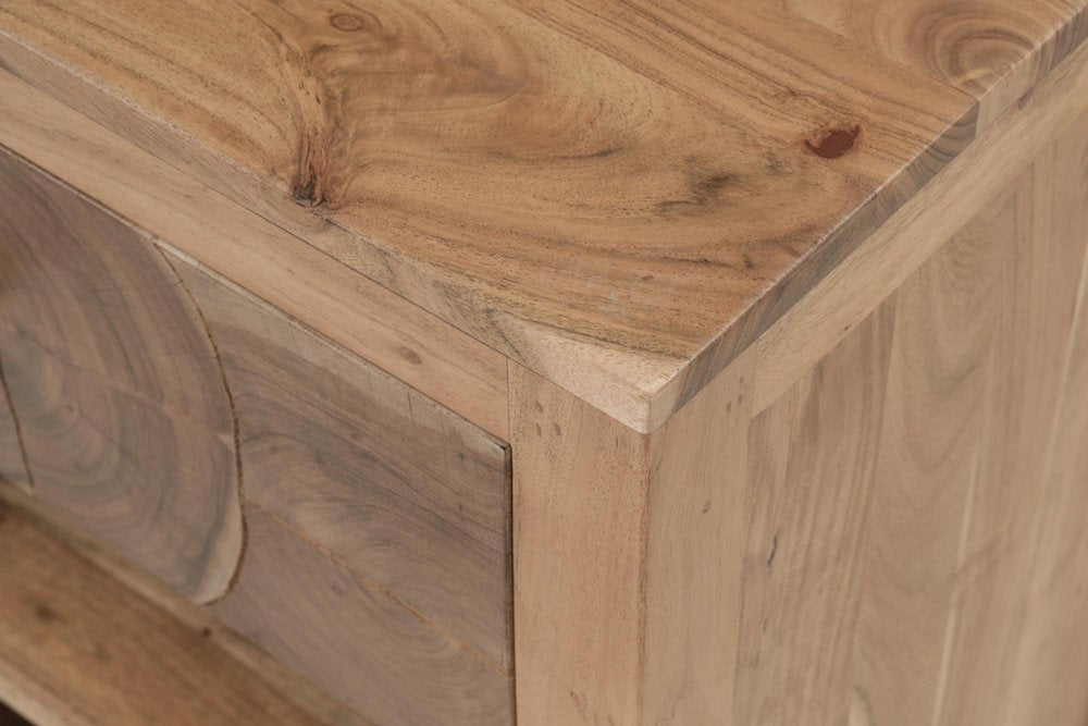 30" Natural Solid Wood Square Live Edge One Drawer Nightstand