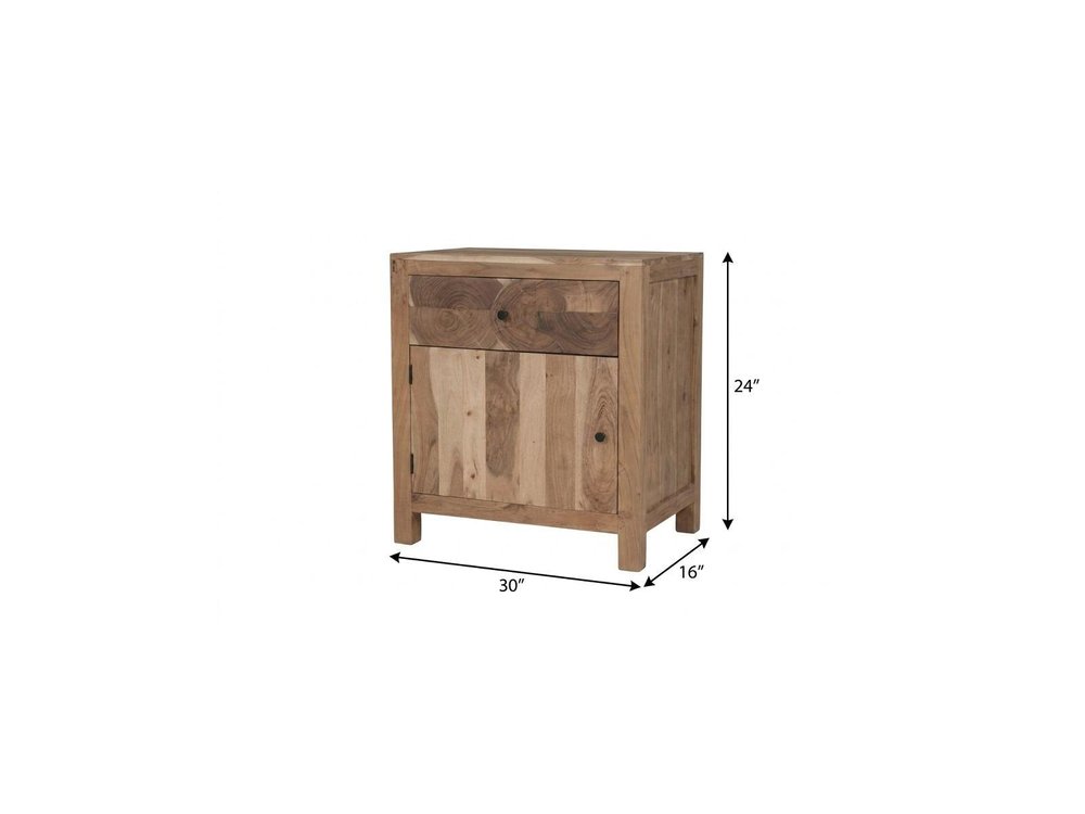 30" Natural Solid Wood Live Edge One Drawer Nightstand