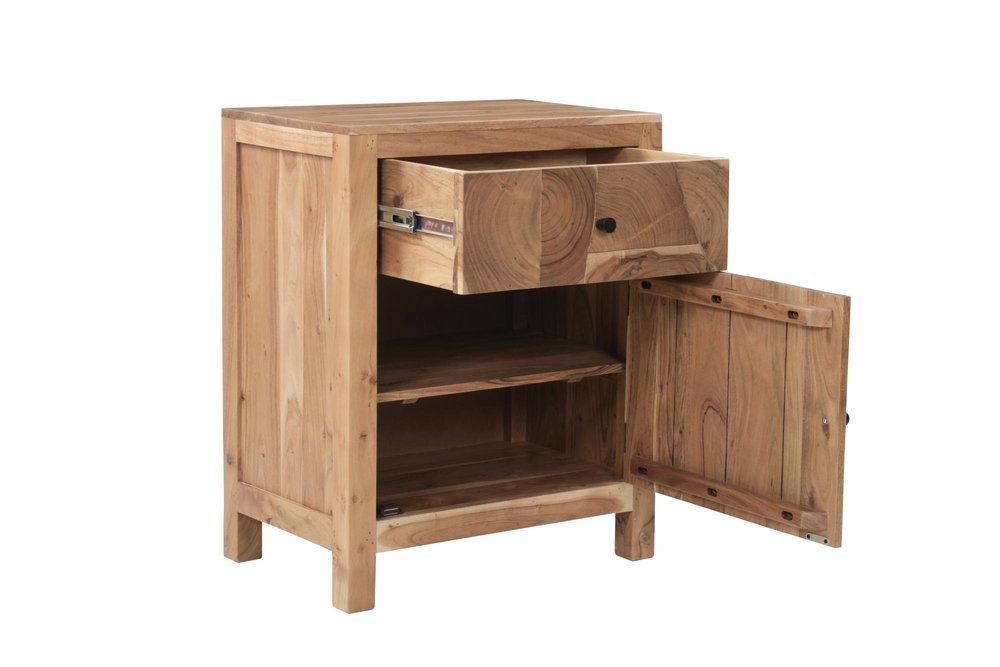 30" Natural Solid Wood Square One Drawer Nightstand
