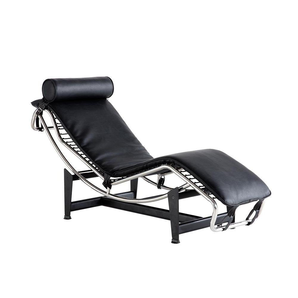 61" Black And Silver Leather and Metal Adjustable Lounge Chair With Pillow