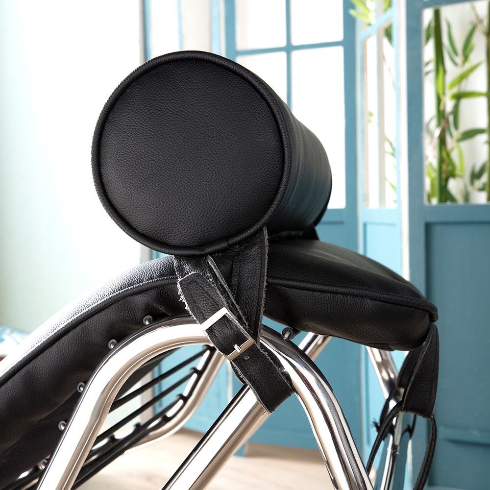 61" Black And Silver Leather and Metal Adjustable Lounge Chair With Pillow