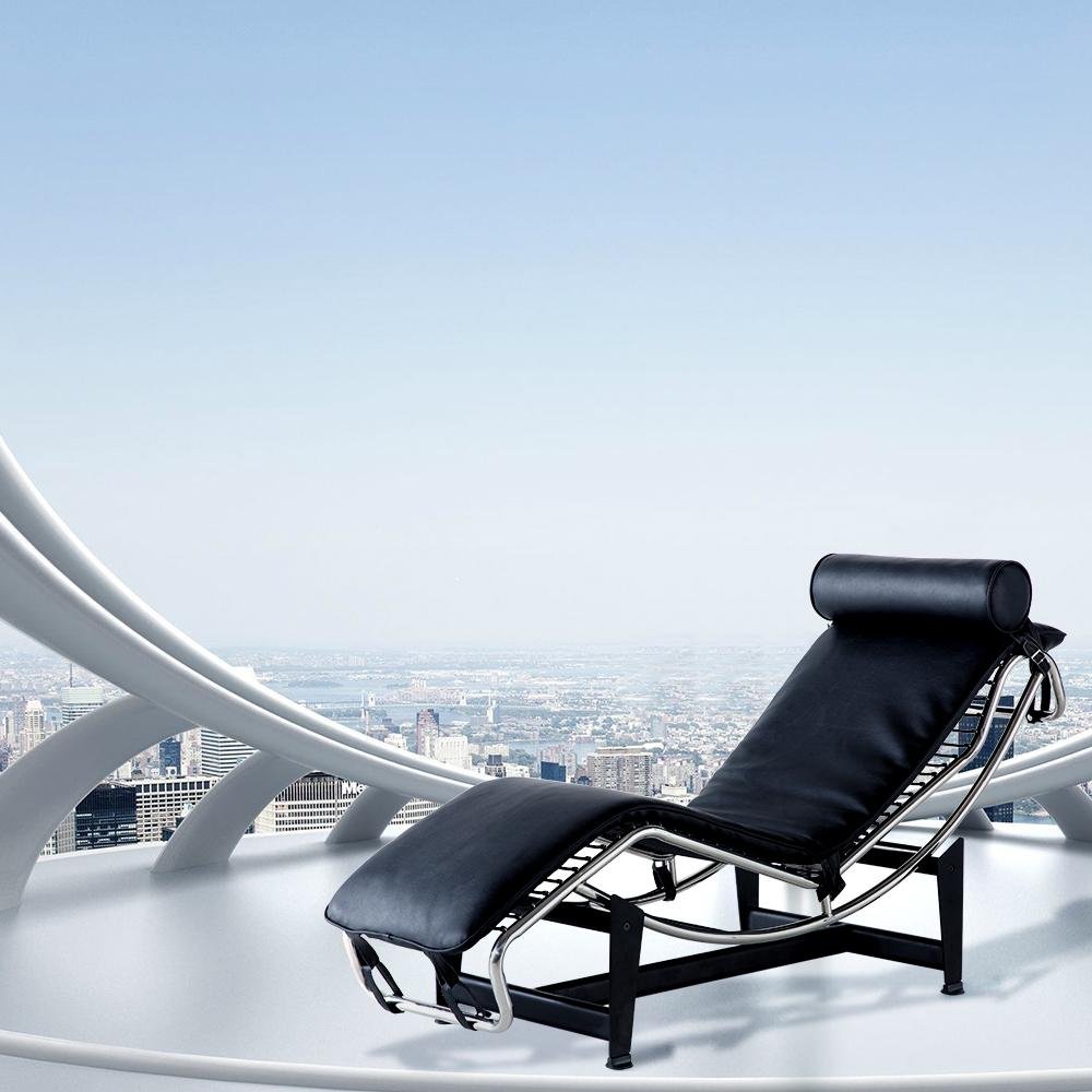 61" Black And Silver Leather and Metal Adjustable Lounge Chair With Pillow